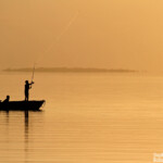 Pêcheurs dans le soleil couchant